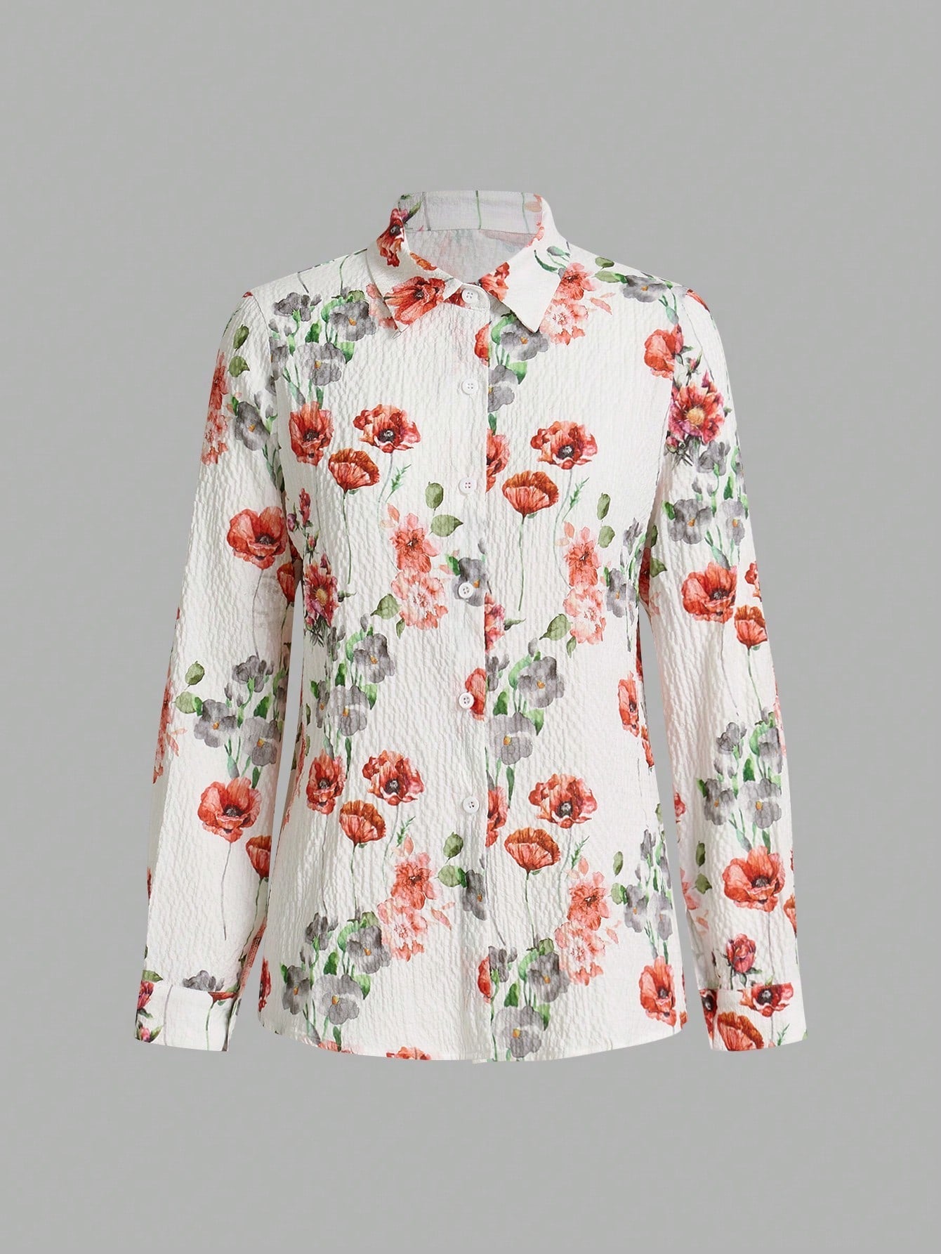 Camisa Floral em Linho com Decote Profundo Camisa Floral em Linho com Decote Profundo