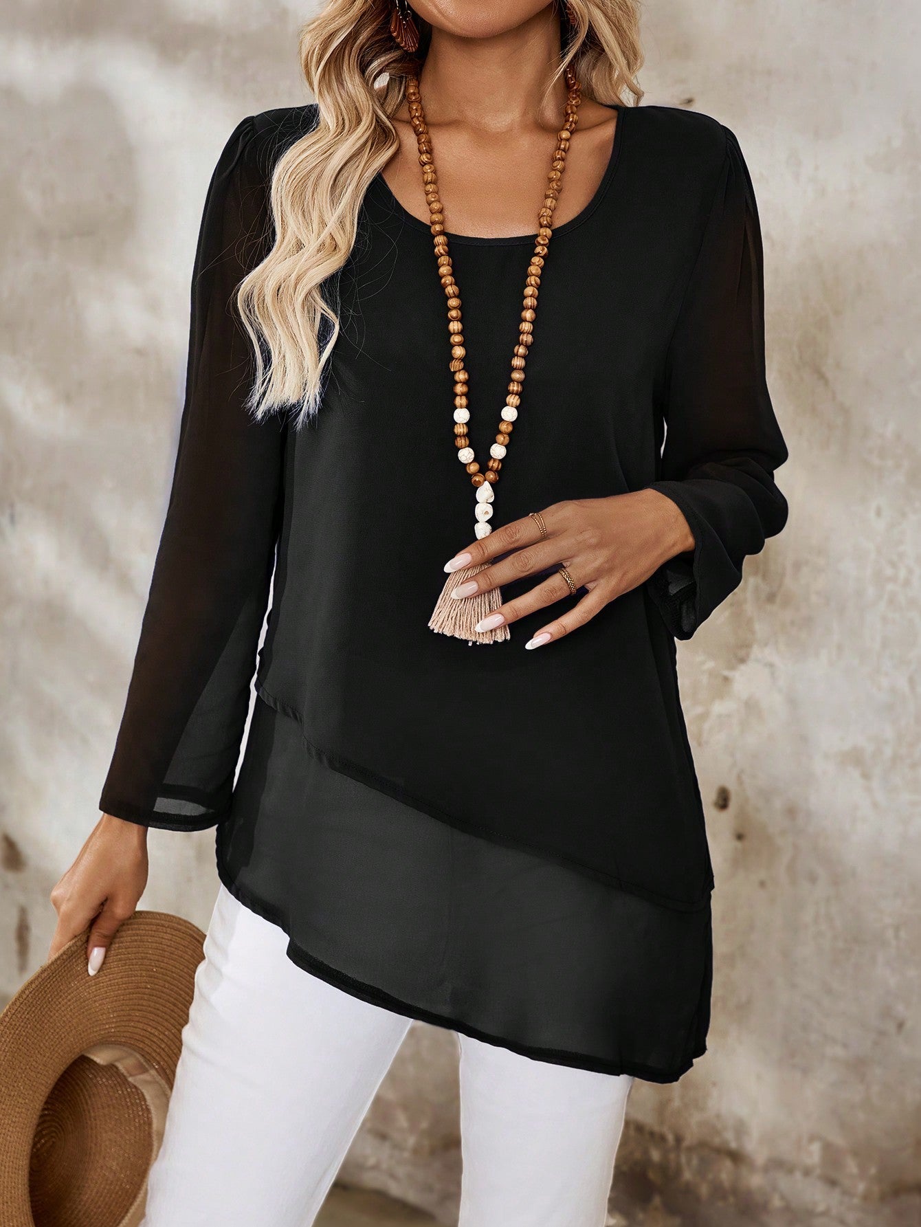 Camisa Longa em Chiffon com Barra Assimétrica Camisa Longa em Chiffon com Barra Assimétrica