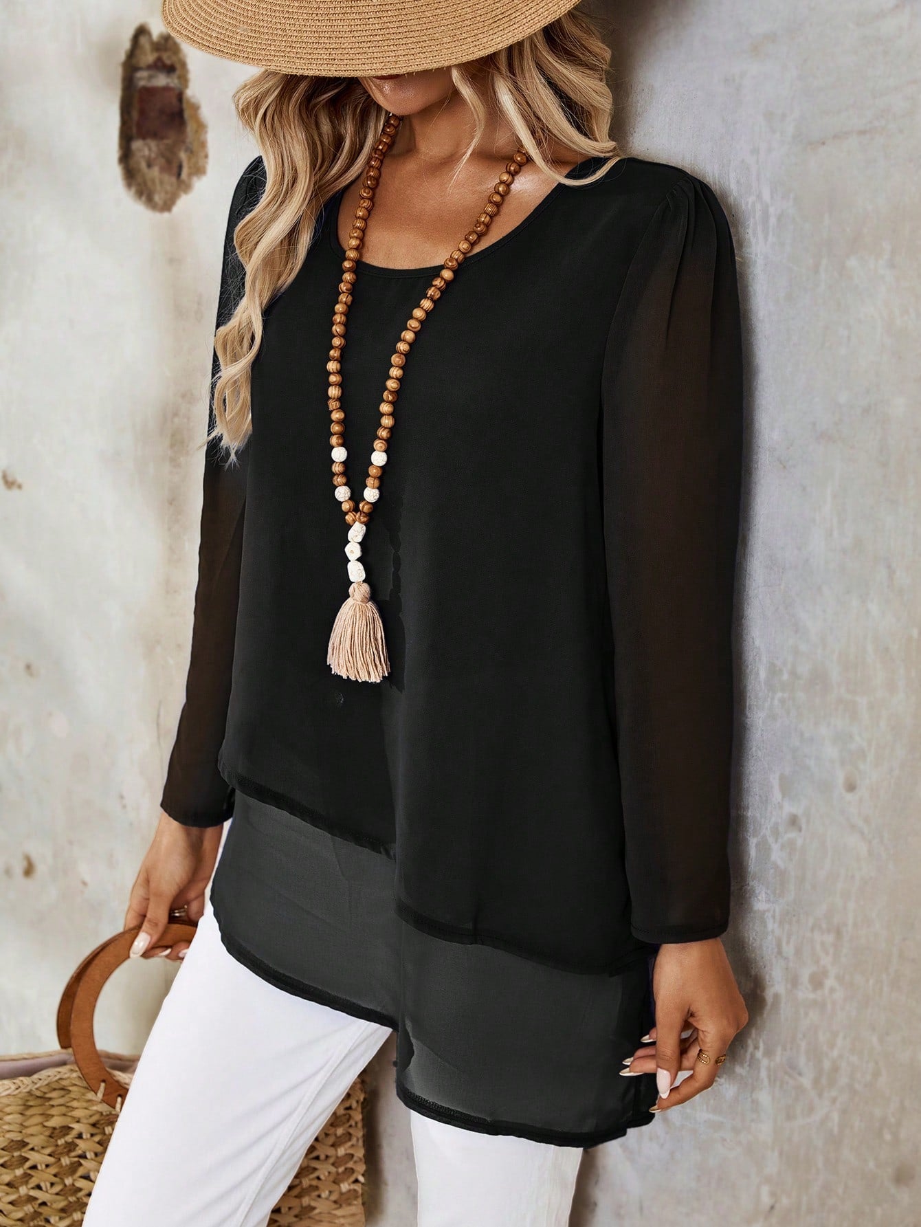 Camisa Longa em Chiffon com Barra Assimétrica Camisa Longa em Chiffon com Barra Assimétrica