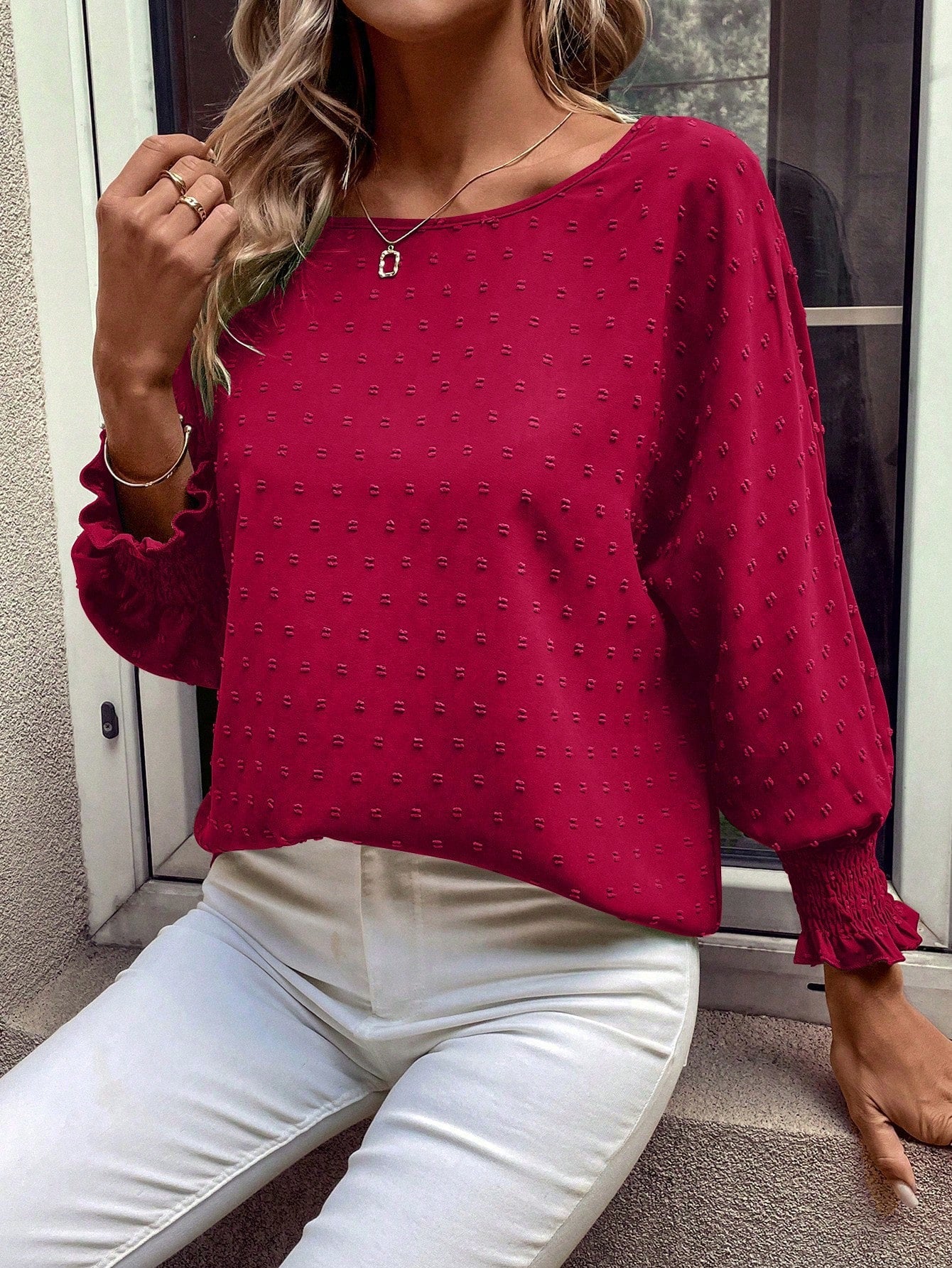 Blusa com Detalhe Texturizado e Manga Bufante Blusa com Detalhe Texturizado e Manga Bufante