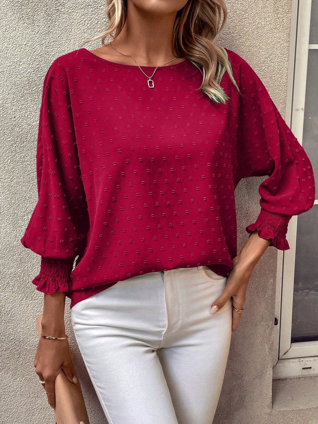 Blusa com Detalhe Texturizado e Manga Bufante Blusa com Detalhe Texturizado e Manga Bufante