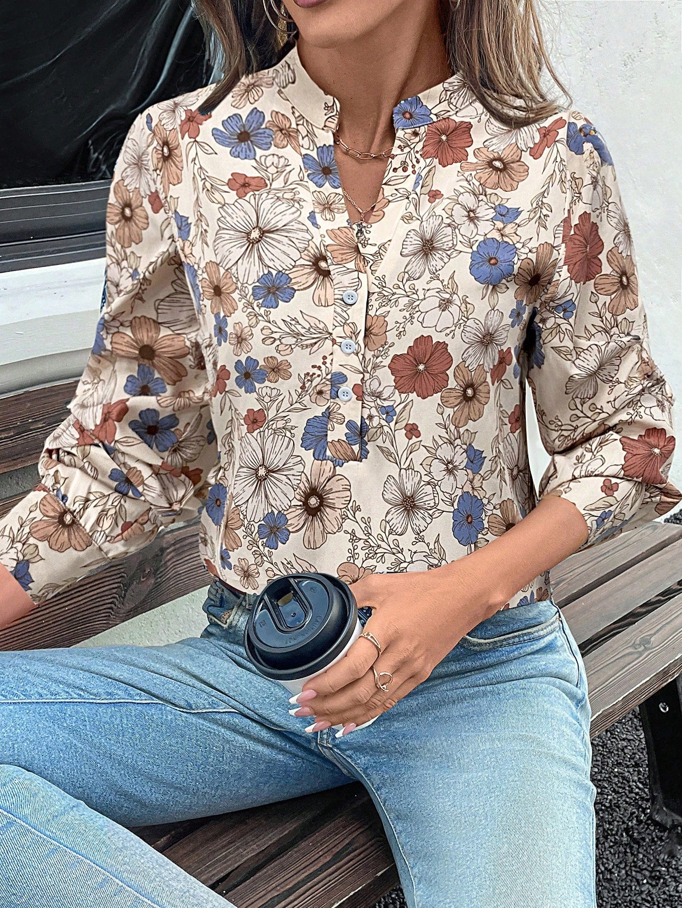 Camisa Estampada com Gola Padre e Botões Frontais Estampa 2 / P Camisa Estampada com Gola Padre e Botões Frontais