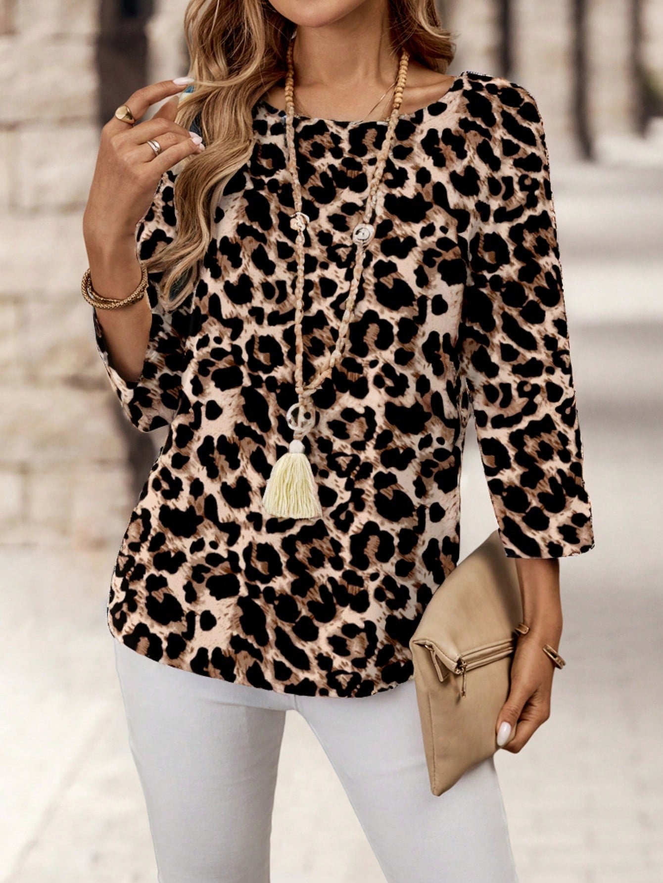 Blusa Estampada Animal Print com Manga 3/4 Blusa Estampada Animal Print com Manga 3/4