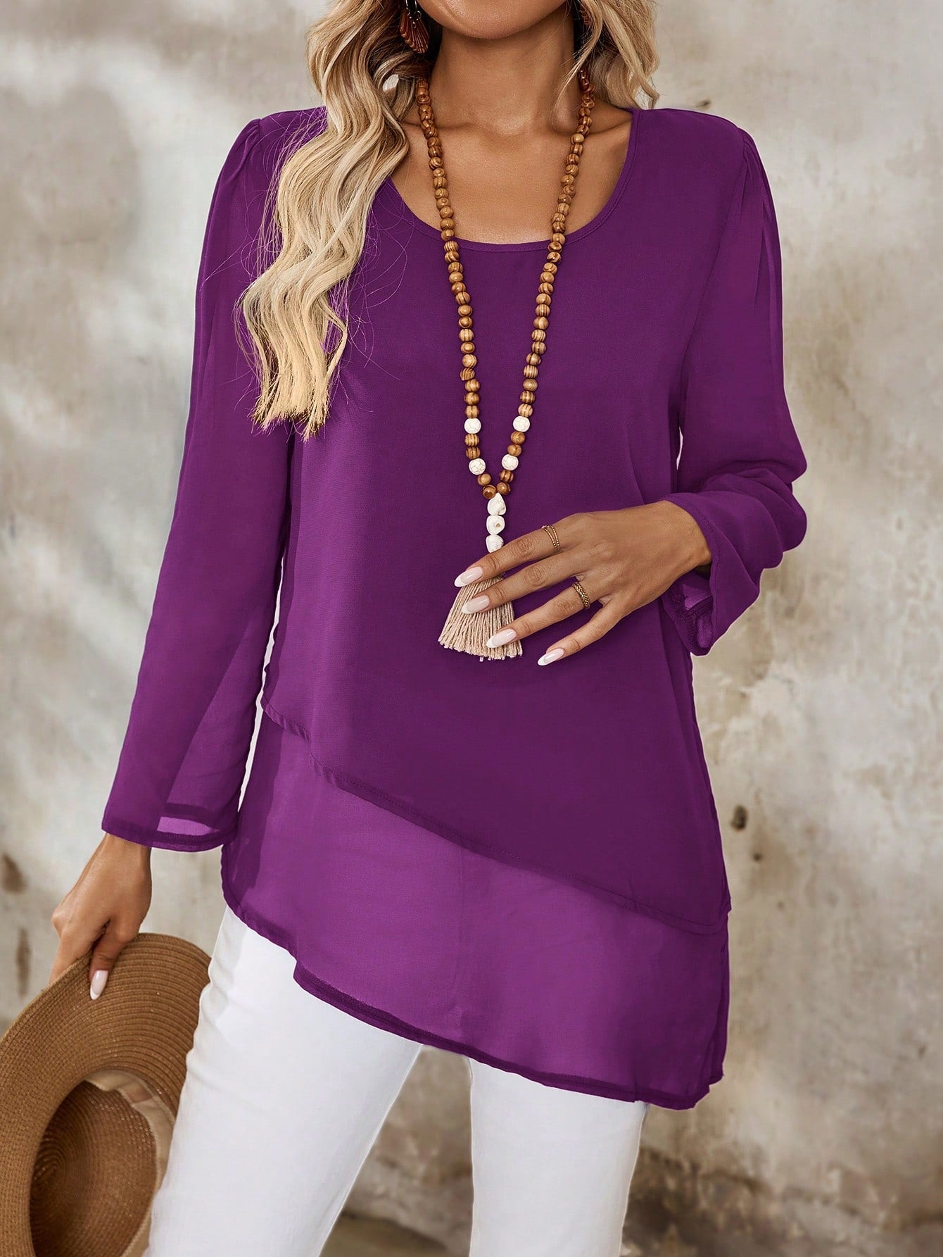 Camisa Longa em Chiffon com Barra Assimétrica Camisa Longa em Chiffon com Barra Assimétrica