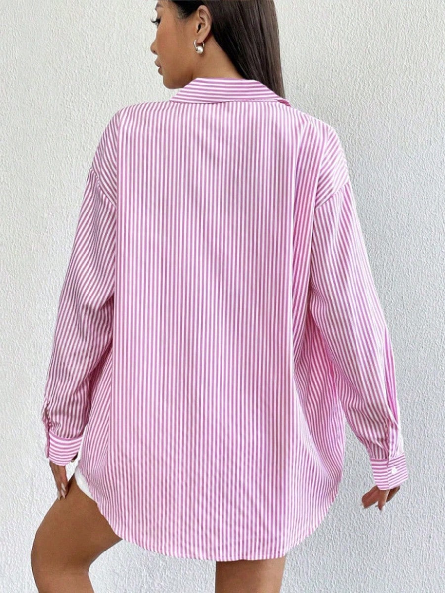Camisa Listrada com Manga 3/4 e Bolso Frontal Camisa Listrada com Manga 3/4 e Bolso Frontal