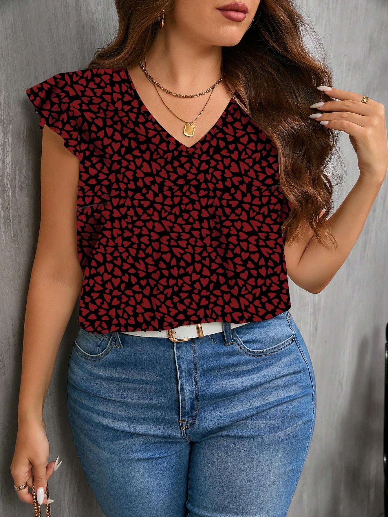 Blusa Estampada com Decote V e Manga Babado Blusa Estampada com Decote V e Manga Babado