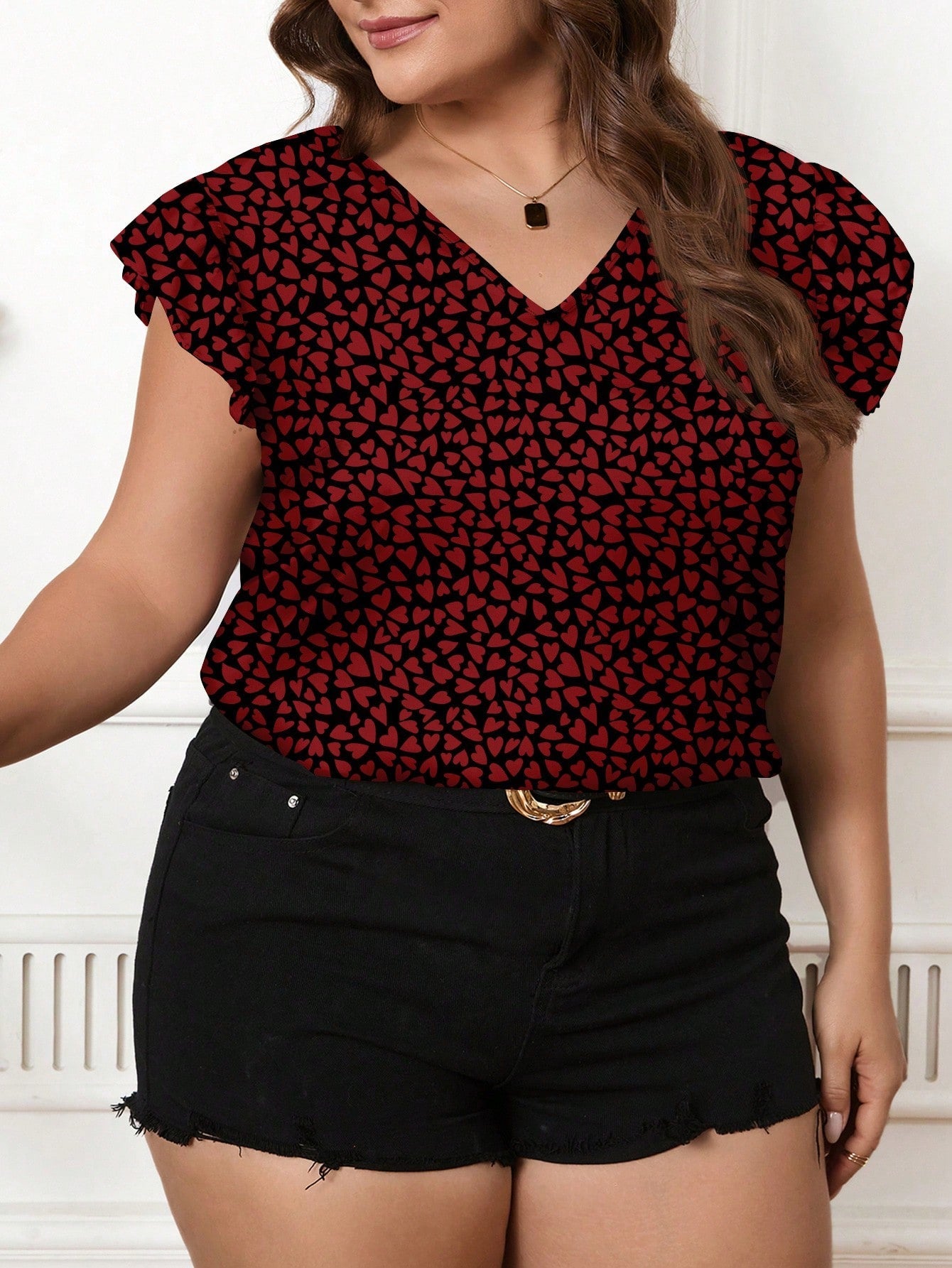 Blusa Estampada com Decote V e Manga Babado Blusa Estampada com Decote V e Manga Babado
