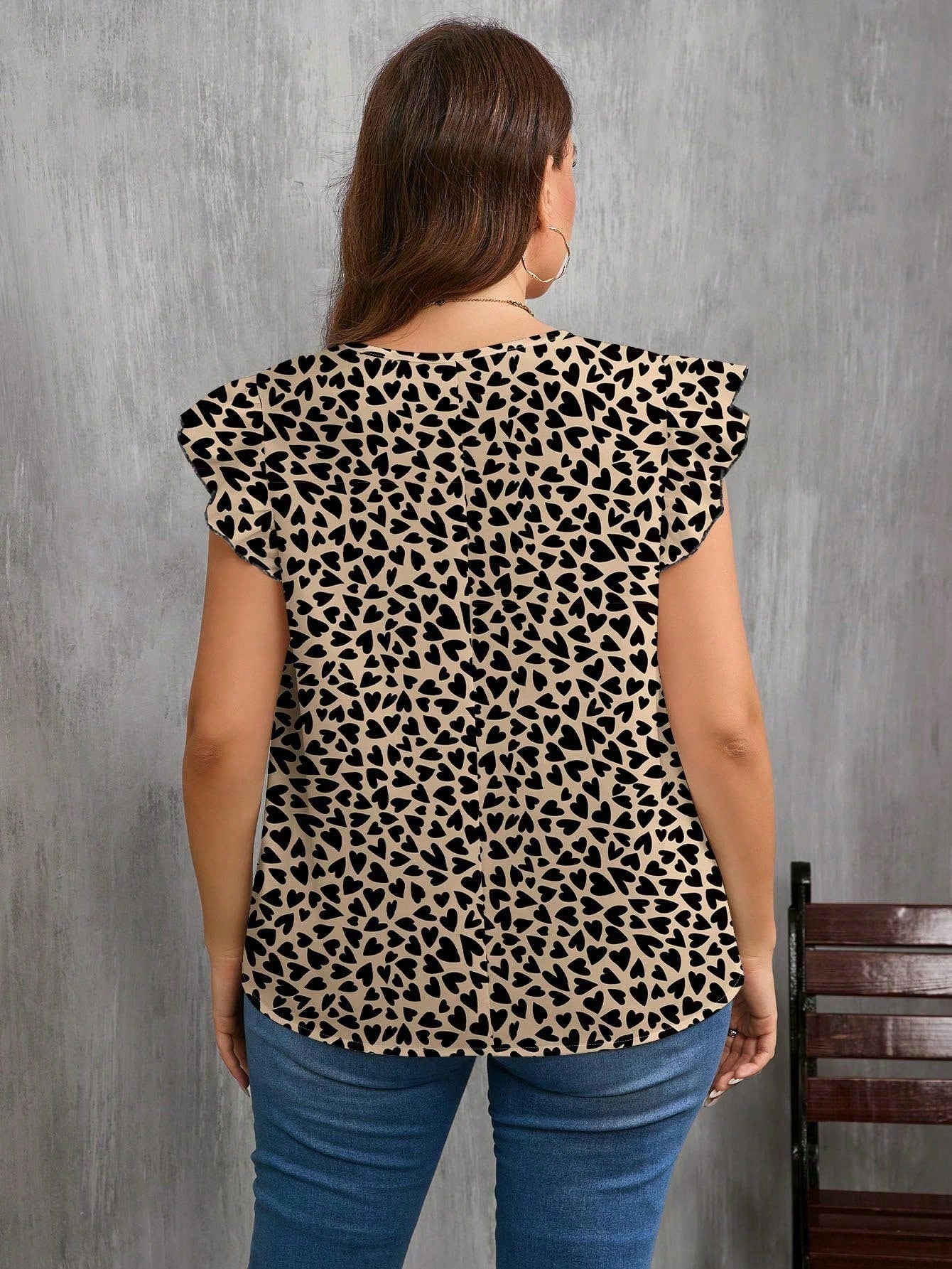 Blusa Estampada com Decote V e Manga Babado Blusa Estampada com Decote V e Manga Babado