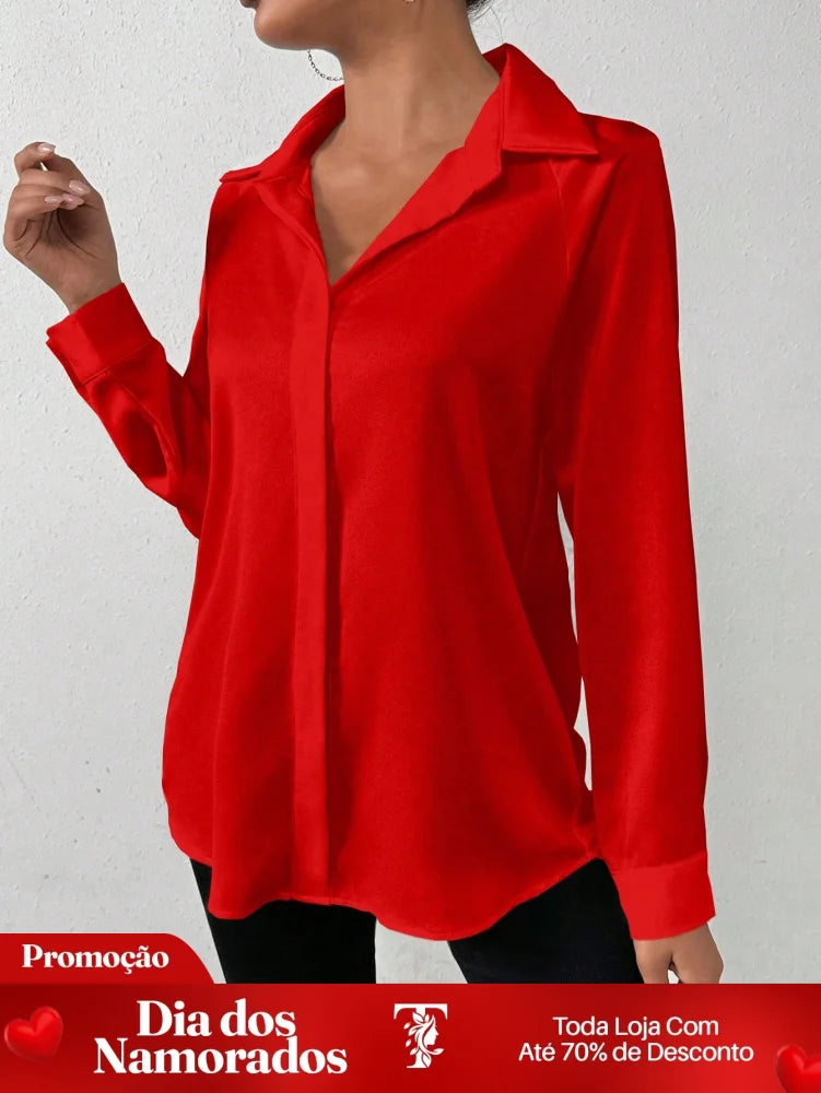 Camisa Social Elegante com Caimento Acetinado Camisa Social Elegante com Caimento Acetinado