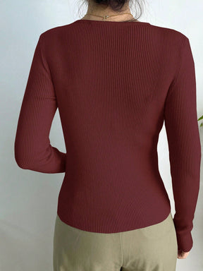 Blusa Canelada de Manga Longa com Decote Reto Blusa Canelada de Manga Longa com Decote Reto