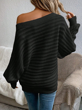 Blusa Ombro Caído em Tricô com Textura Canelada Blusa Ombro Caído em Tricô com Textura Canelada