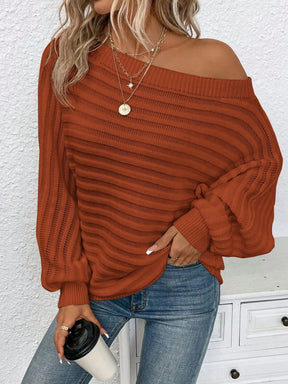Blusa Ombro Caído em Tricô com Textura Canelada Marrom / P Blusa Ombro Caído em Tricô com Textura Canelada