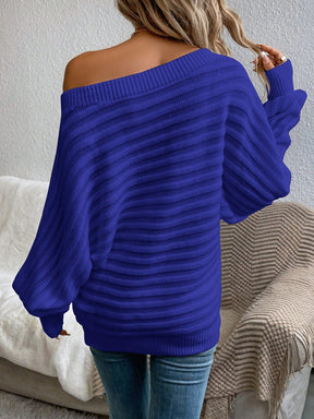 Blusa Ombro Caído em Tricô com Textura Canelada Blusa Ombro Caído em Tricô com Textura Canelada