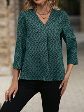 Camisa Estampada com Decote V e Manga 3/4 Camisa Estampada com Decote V e Manga 3/4