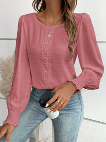 Blusa Delicada com Textura Poá e Punhos Franzidos Rosa chiclete / P Blusa Delicada com Textura Poá e Punhos Franzidos