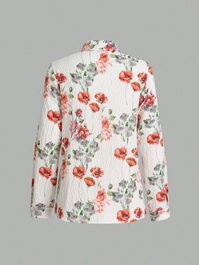 Camisa Floral em Linho com Decote Profundo Camisa Floral em Linho com Decote Profundo