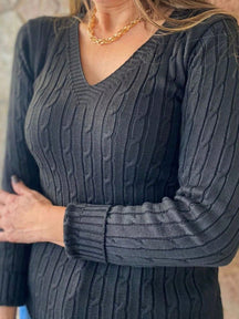 Blusa Tricot com Decote V e Textura Trançada Preto / P Blusa Tricot com Decote V e Textura Trançada