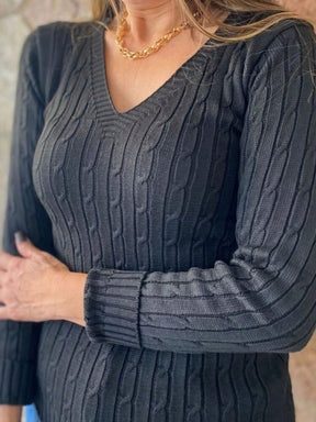 Blusa Tricot com Decote V e Textura Trançada Preto / P Blusa Tricot com Decote V e Textura Trançada