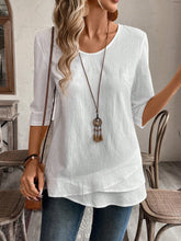 Blusa de Algodão com Detalhe em Camadas e Manga 3/4 Branco / P Blusa de Algodão com Detalhe em Camadas e Manga 3/4