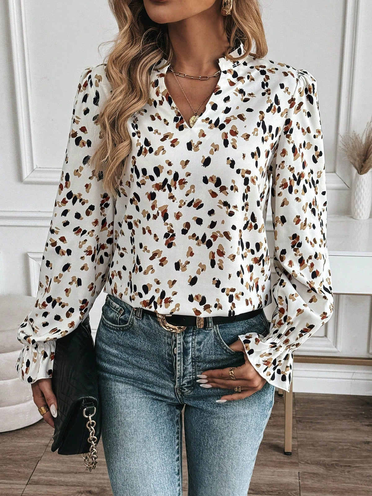 Blusa Estampada Animal Print com Manga Bufante Cor 2 / P Blusa Estampada Animal Print com Manga Bufante