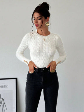 Blusa Tricot com Trança e Botões nos Punhos Branco / P Blusa Tricot com Trança e Botões nos Punhos