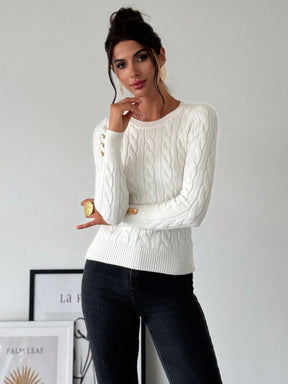 Blusa Tricot com Trança e Botões nos Punhos Blusa Tricot com Trança e Botões nos Punhos