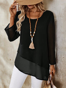 Camisa Longa em Chiffon com Barra Assimétrica Preto / P Camisa Longa em Chiffon com Barra Assimétrica