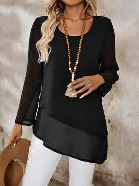 Camisa Longa em Chiffon com Barra Assimétrica Camisa Longa em Chiffon com Barra Assimétrica