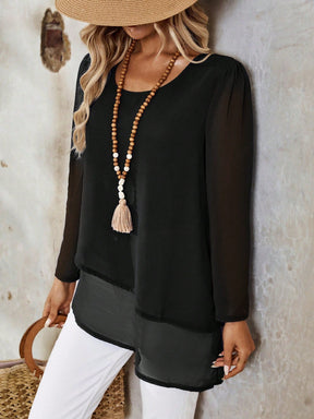 Camisa Longa em Chiffon com Barra Assimétrica Camisa Longa em Chiffon com Barra Assimétrica