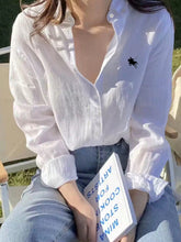 Camisa de Linho com Bordado e Manga Longa Branco / P Camisa de Linho com Bordado e Manga Longa