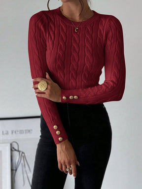 Blusa Tricot com Trança e Botões nos Punhos Vinho / P Blusa Tricot com Trança e Botões nos Punhos