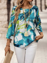 Blusa Estampada Abstrata com Manga 3/4 Solta Azul / P Blusa Estampada Abstrata com Manga 3/4 Solta