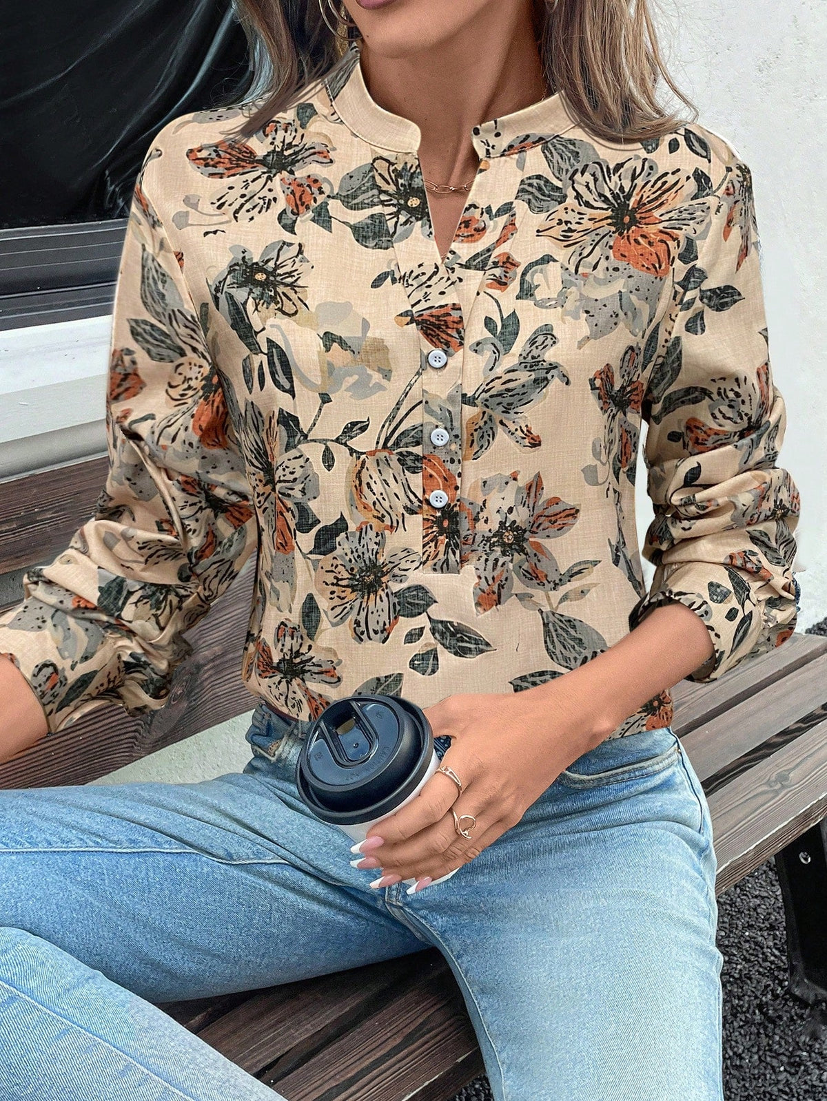 Camisa Estampada com Gola Padre e Botões Frontais Estampa 3 / P Camisa Estampada com Gola Padre e Botões Frontais