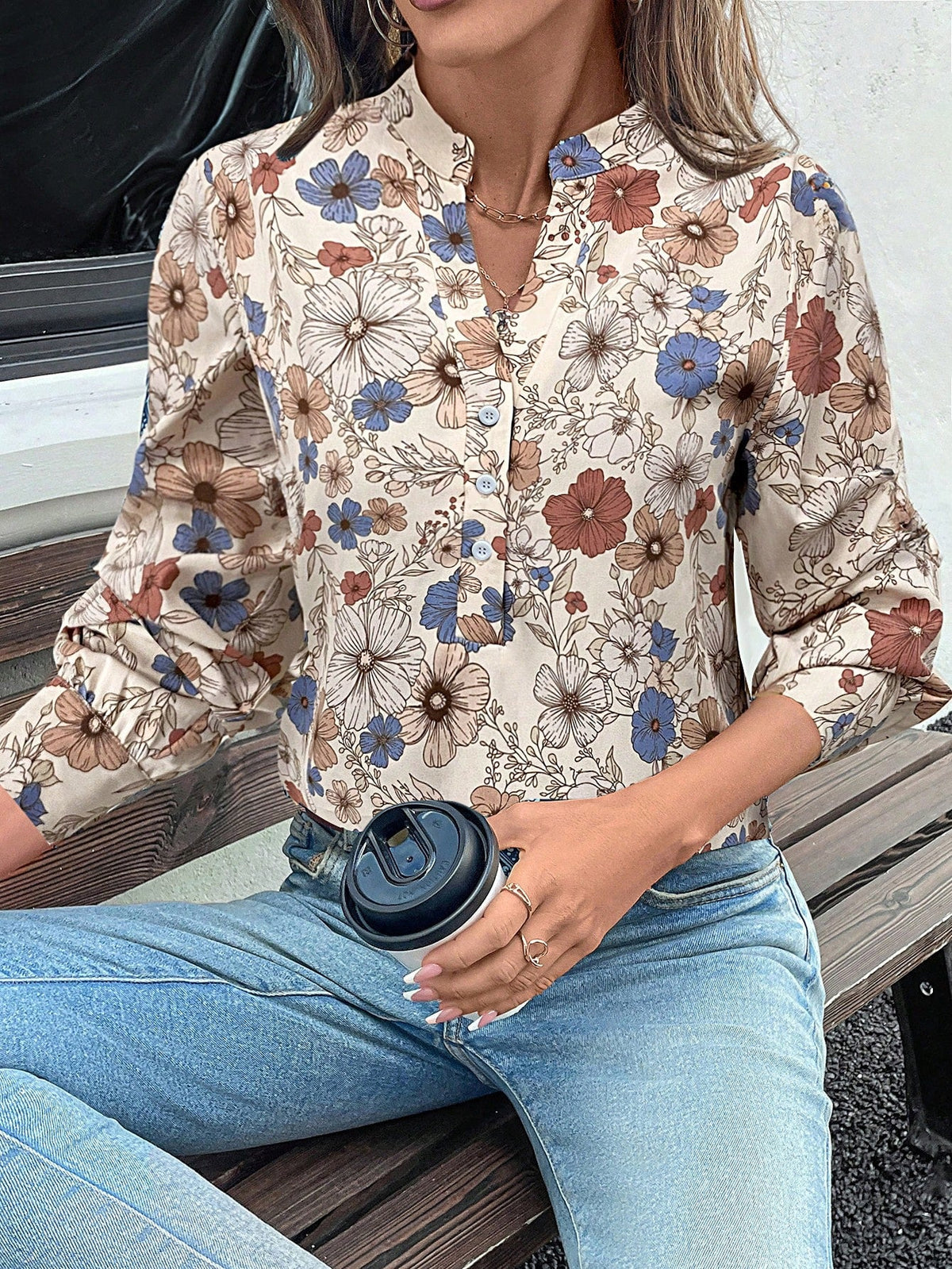 Camisa Estampada com Gola Padre e Botões Frontais Estampa 2 / P Camisa Estampada com Gola Padre e Botões Frontais