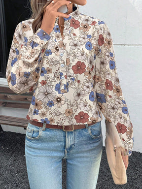 Camisa Estampada com Gola Padre e Botões Frontais Camisa Estampada com Gola Padre e Botões Frontais