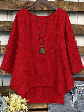 Blusa Assimétrica com Manga 3/4 e Tecido Texturizado Vermelho / P Blusa Assimétrica com Manga 3/4 e Tecido Texturizado