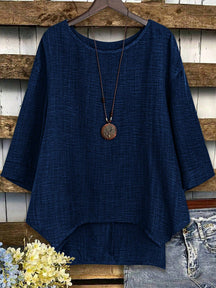 Blusa Assimétrica com Manga 3/4 e Tecido Texturizado Azul Marinho / P Blusa Assimétrica com Manga 3/4 e Tecido