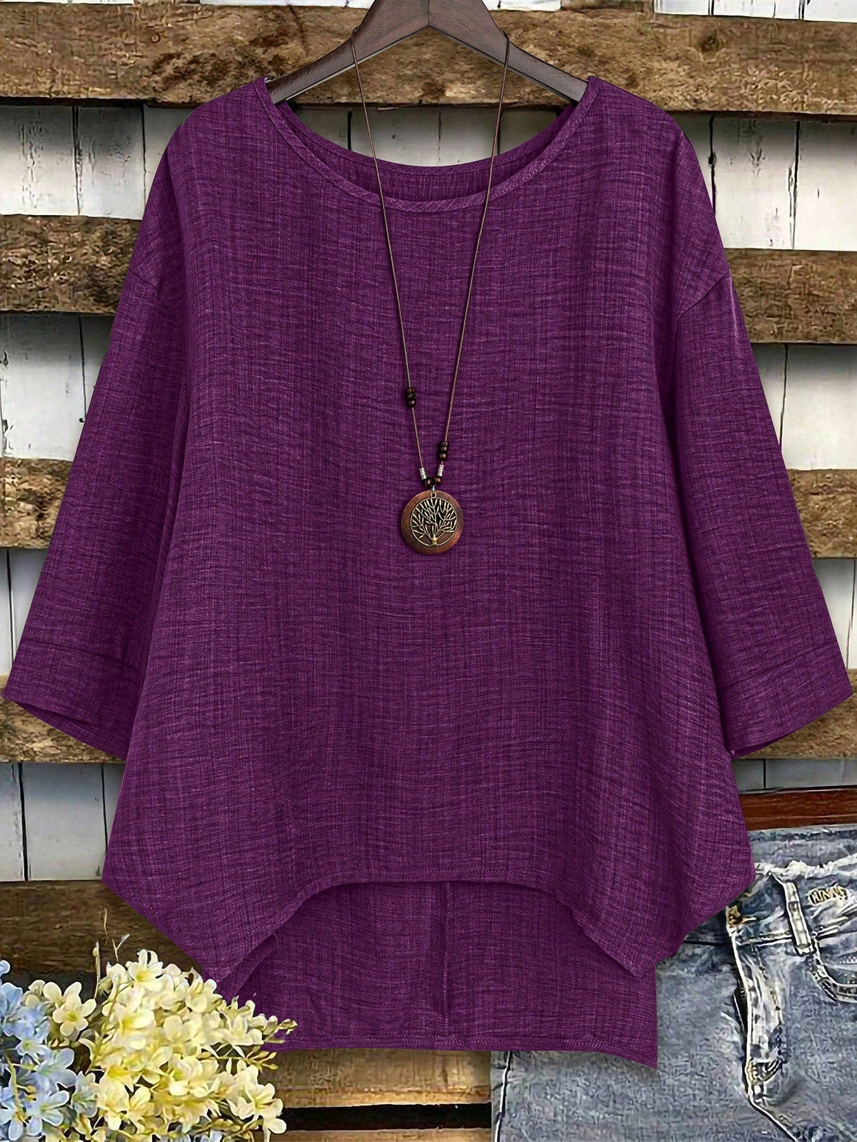 Blusa Assimétrica com Manga 3/4 e Tecido Texturizado Vinho / P Blusa Assimétrica com Manga 3/4 e Tecido Texturizado
