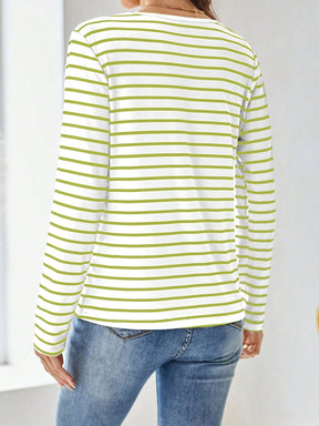Camiseta Listrada com Decote em V Casual Elegante Camiseta Listrada com Decote em V Casual Elegante
