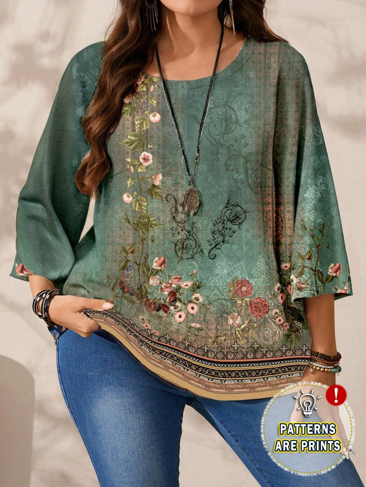 Blusa Estampada com Detalhes Florais e Étnicos Estampa 1 / P Blusa Estampada com Detalhes Florais e Étnicos