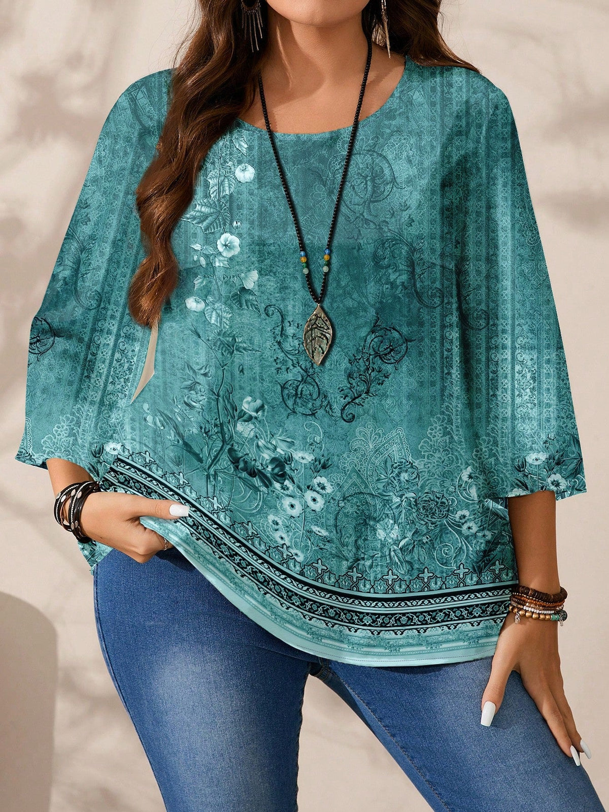 Blusa Estampada com Detalhes Florais e Étnicos Estampa 3 / P Blusa Estampada com Detalhes Florais e Étnicos