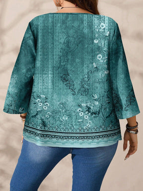 Blusa Estampada com Detalhes Florais e Étnicos Blusa Estampada com Detalhes Florais e Étnicos