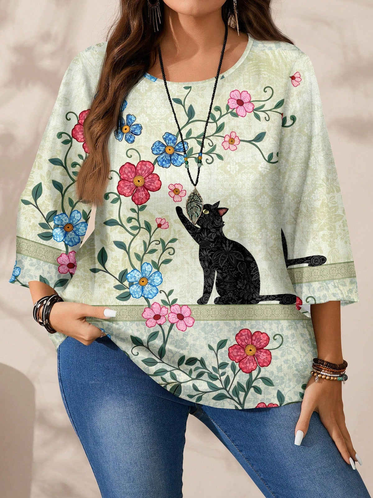 Blusa Estampada com Detalhes Florais e Étnicos Estampa 4 / P Blusa Estampada com Detalhes Florais e Étnicos