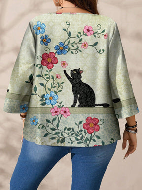 Blusa Estampada com Detalhes Florais e Étnicos Blusa Estampada com Detalhes Florais e Étnicos