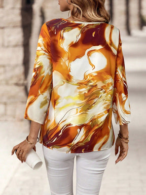 Blusa Estampada Abstrata com Manga 3/4 Solta Blusa Estampada Abstrata com Manga 3/4 Solta