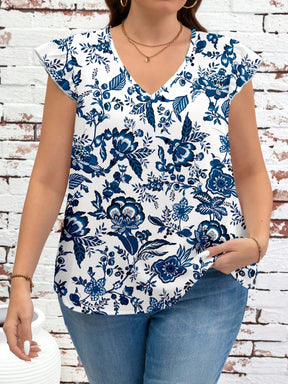 Blusa Estampada com Decote V e Manga Babado Blusa Estampada com Decote V e Manga Babado