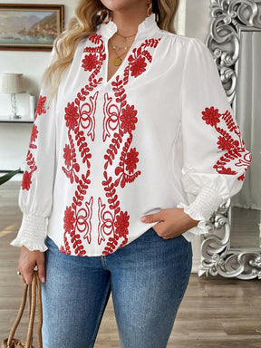 Blusa com Bordado Floral e Manga Longa Elegante Blusa com Bordado Floral e Manga Longa Elegante