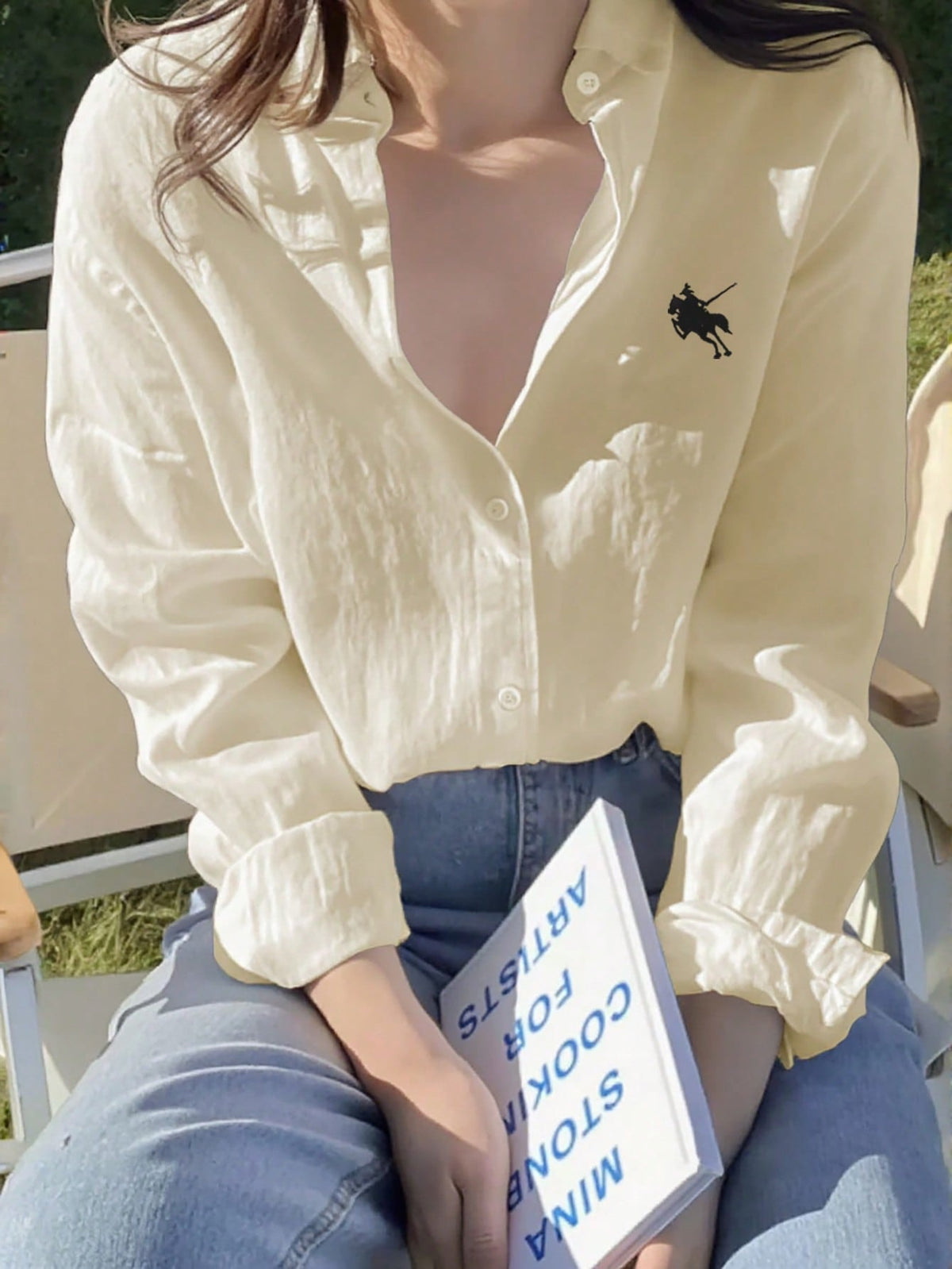 Camisa de Linho com Bordado e Manga Longa Amarelo / P Camisa de Linho com Bordado e Manga Longa