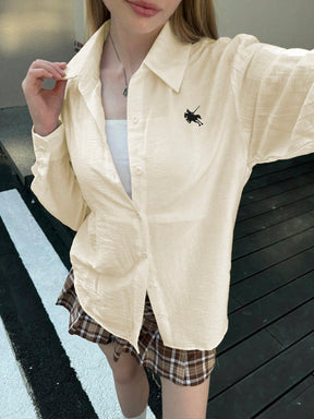 Camisa de Linho com Bordado e Manga Longa Camisa de Linho com Bordado e Manga Longa
