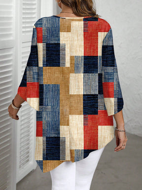 Blusa Estampada Geométrica com Manga 3/4 Solta Blusa Estampada Geométrica com Manga 3/4 Solta